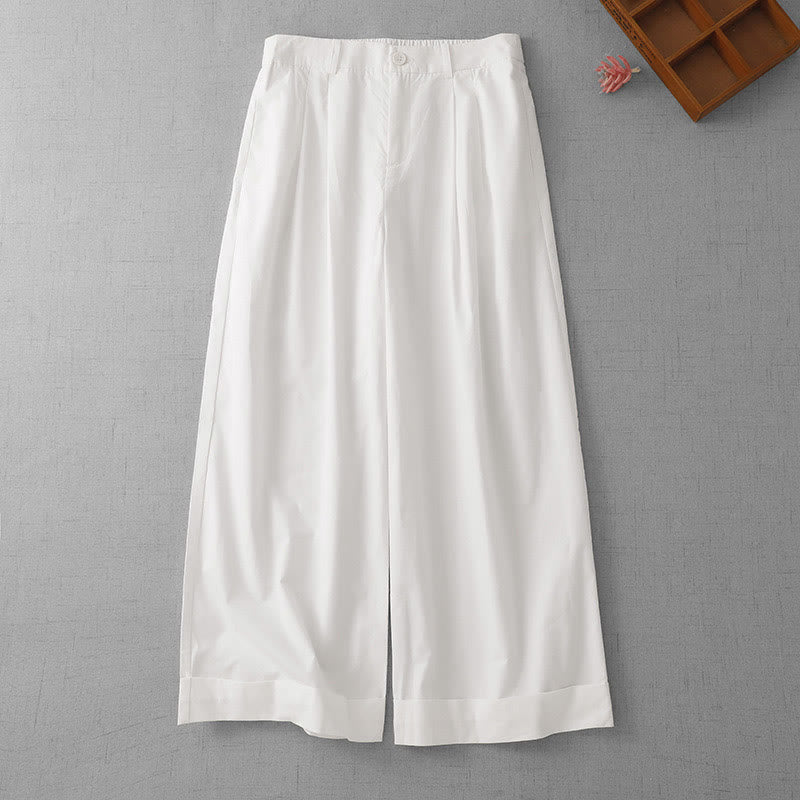 Buddha Stones Casual Plain High Waist Women's Polyester 7-8 Length Wide Leg Pants With Pockets - White - US14，UK/AU18，EU46 (2XL) - image 13