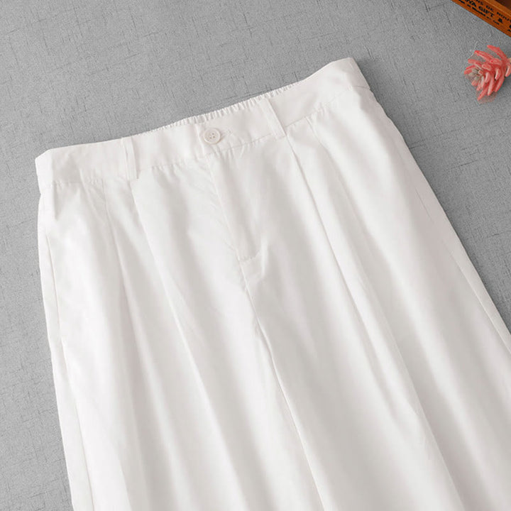 Buddha Stones Casual Plain High Waist Women's Polyester 7-8 Length Wide Leg Pants With Pockets - image 17