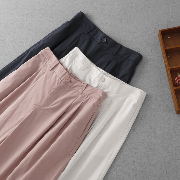 Buddha Stones Casual Plain High Waist Women's Polyester 7-8 Length Wide Leg Pants With Pockets - image 19