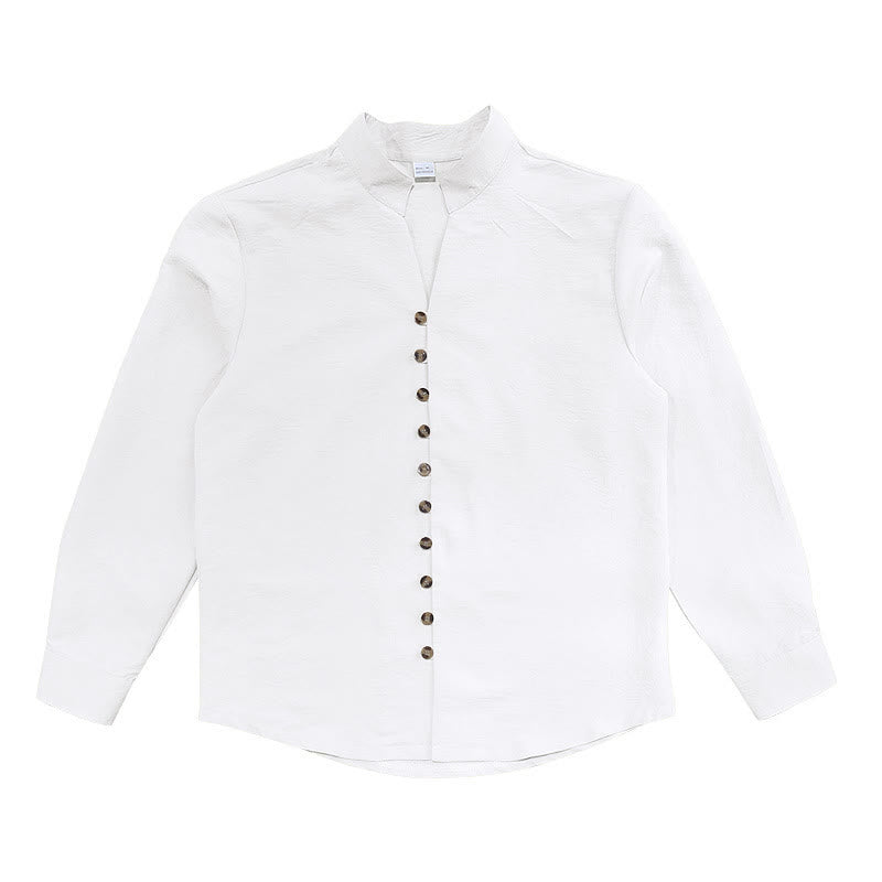 Buddha Stones Solid Color Buttons Fall Long Sleeve Linen Men's Shirt - image 12
