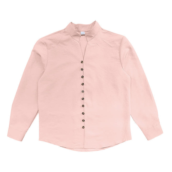 Buddha Stones Solid Color Buttons Fall Long Sleeve Linen Men's Shirt - image 15