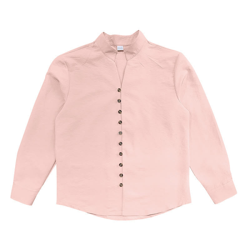 Buddha Stones Solid Color Buttons Fall Long Sleeve Men's Shirt - image 14