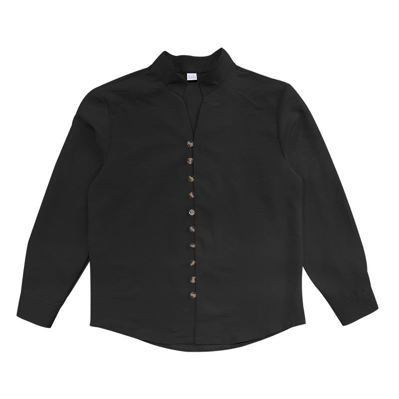 Buddha Stones Solid Color Buttons Fall Long Sleeve Linen Men's Shirt - image 18