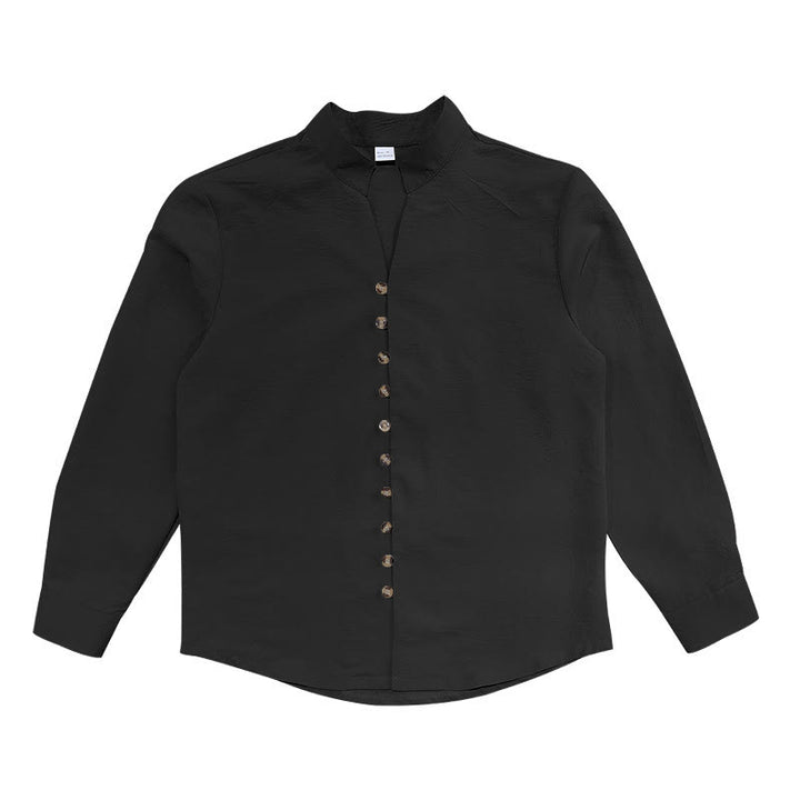 Buddha Stones Solid Color Buttons Fall Long Sleeve Linen Men's Shirt - image 18