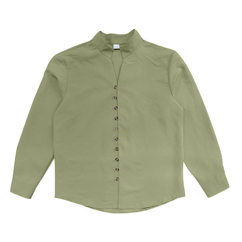 Buddha Stones Solid Color Buttons Fall Long Sleeve Linen Men's Shirt - image 21