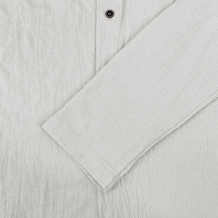 Buddha Stones Solid Color Long Sleeve Hooded Drawstring Buttons Linen Men's Shirt - image 9