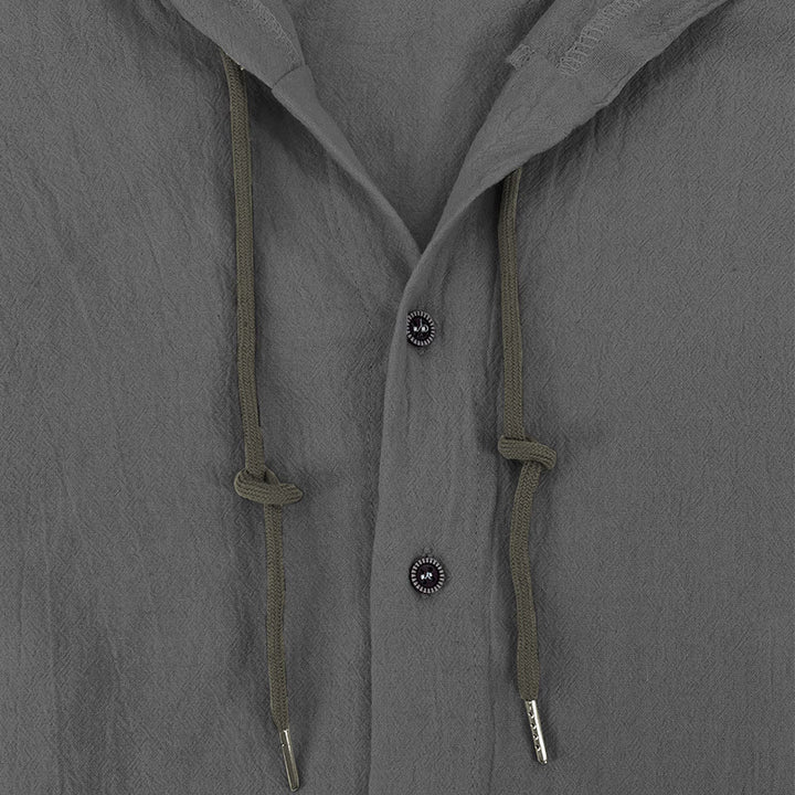 Buddha Stones Solid Color Long Sleeve Hooded Drawstring Buttons Linen Men's Shirt - image 15