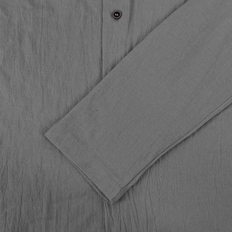 Buddha Stones Solid Color Long Sleeve Hooded Drawstring Buttons Linen Men's Shirt - image 16