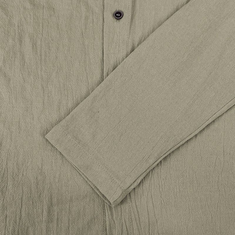 Buddha Stones Solid Color Long Sleeve Hooded Drawstring Buttons Linen Men's Shirt - image 30
