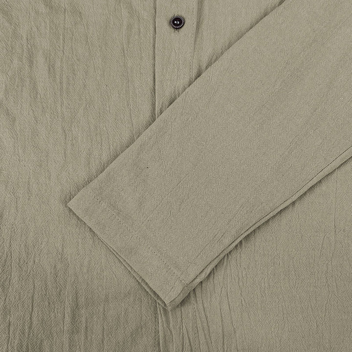 Buddha Stones Solid Color Long Sleeve Hooded Drawstring Buttons Linen Men's Shirt - image 30