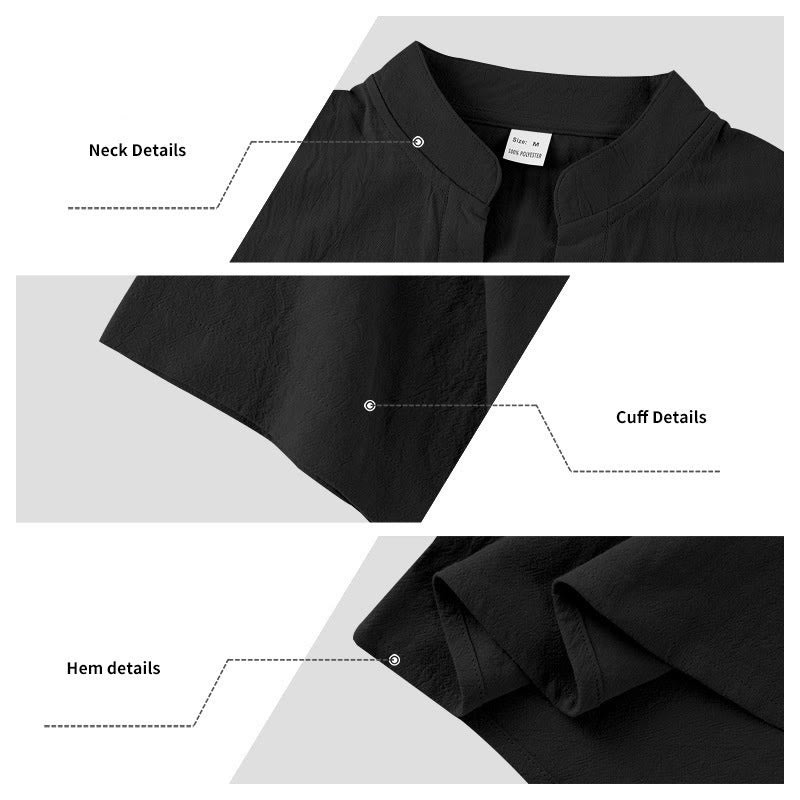 Buddha Stones Solid Summer Short Sleeve Half Buttons Linen Men's Shirt - image 5