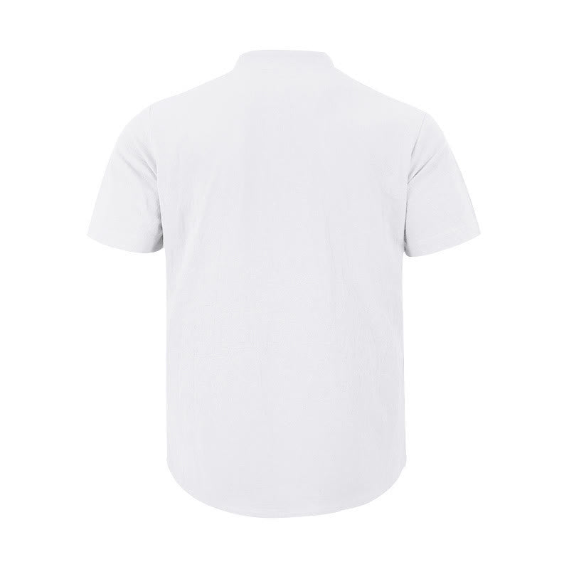 Buddha Stones Solid Summer Short Sleeve Half Buttons Linen Men's Shirt - image 9