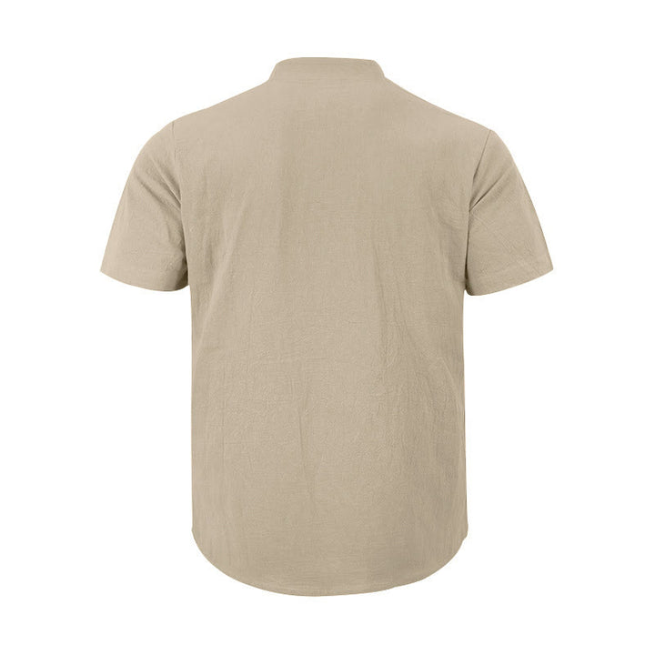 Buddha Stones Solid Summer Short Sleeve Half Buttons Linen Men's Shirt - image 15
