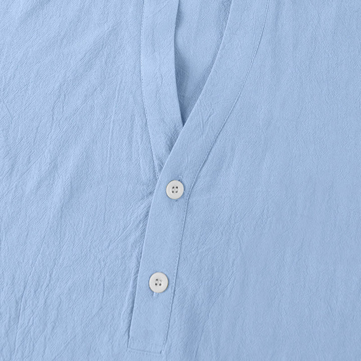 Buddha Stones Solid Summer Short Sleeve Half Buttons Linen Men's Shirt - image 22