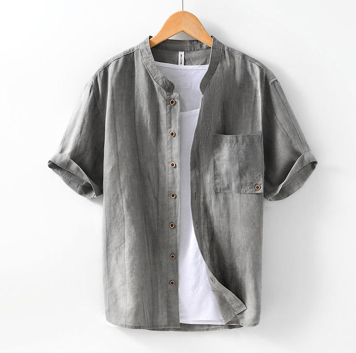 Buddha Stones Summer Buttons Short Sleeve Ramie Linen Cotton Men's Shirt - DarkGray - US/UK/AU42，EU52 (3XL) - image 1
