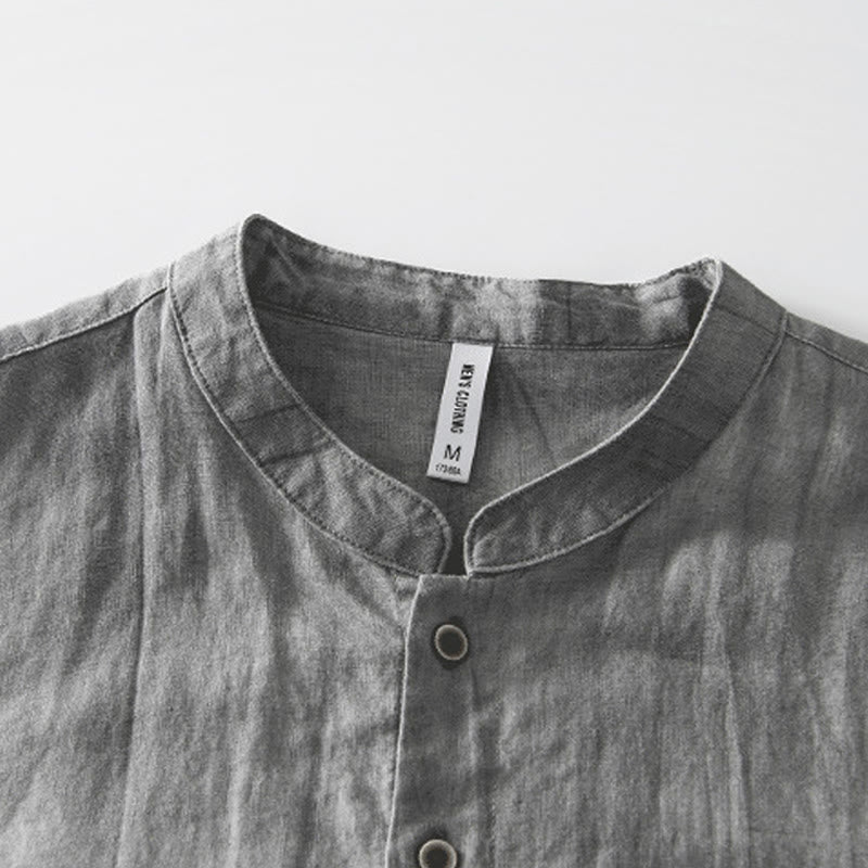 Buddha Stones Summer Buttons Short Sleeve Ramie Linen Cotton Men's Shirt - image 4
