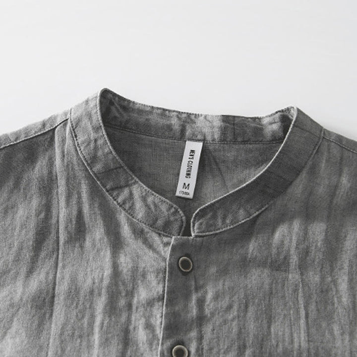 Buddha Stones Summer Buttons Short Sleeve Ramie Linen Cotton Men's Shirt - image 4
