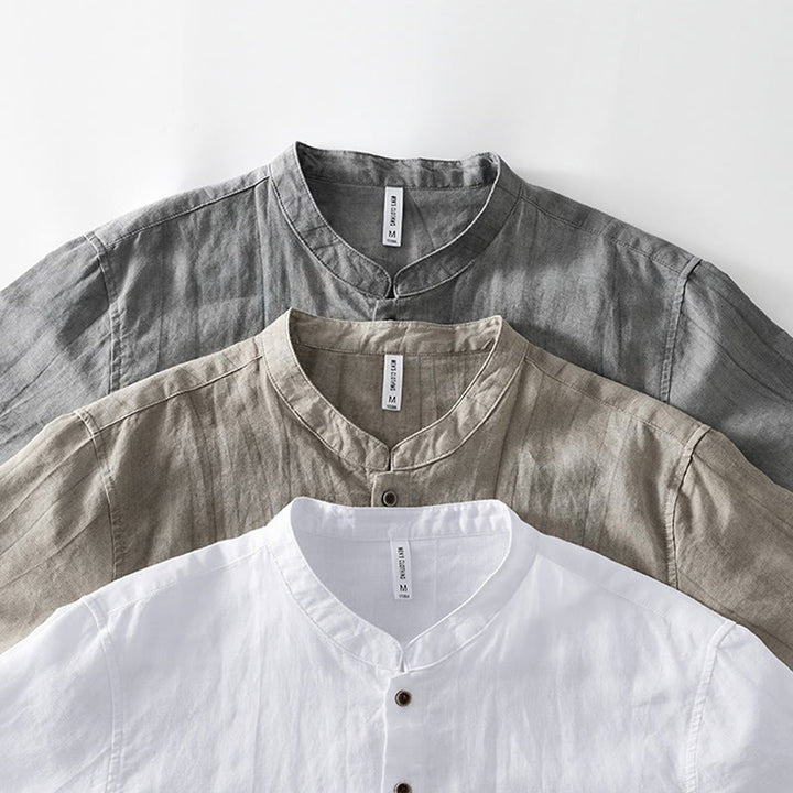 Buddha Stones Summer Buttons Short Sleeve Ramie Linen Cotton Men's Shirt - image 22