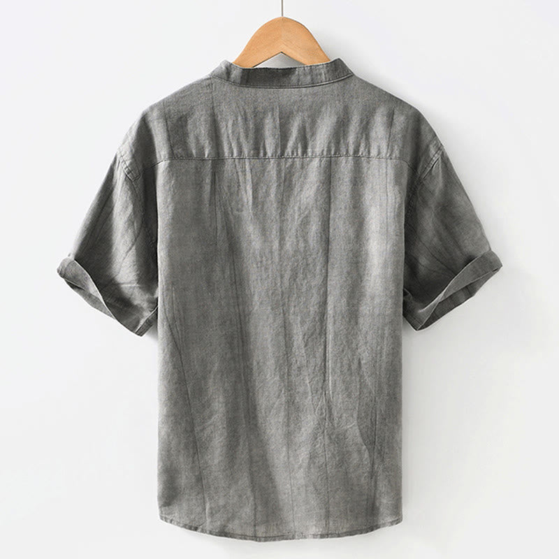 Buddha Stones Summer Buttons Short Sleeve Ramie Linen Cotton Men's Shirt - image 3