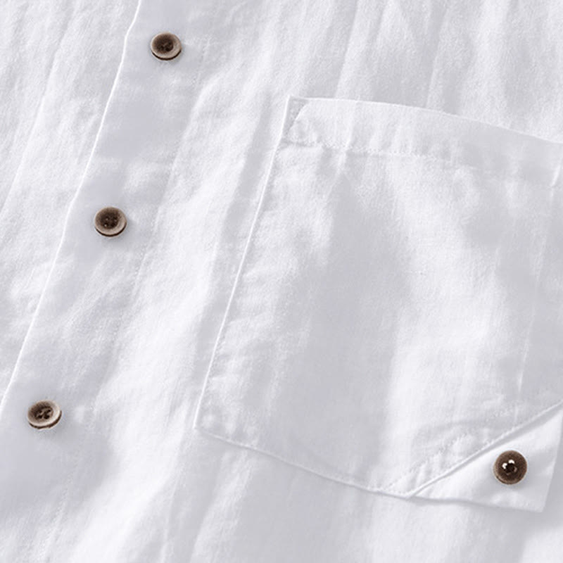 Buddha Stones Summer Buttons Short Sleeve Ramie Linen Cotton Men's Shirt - image 11
