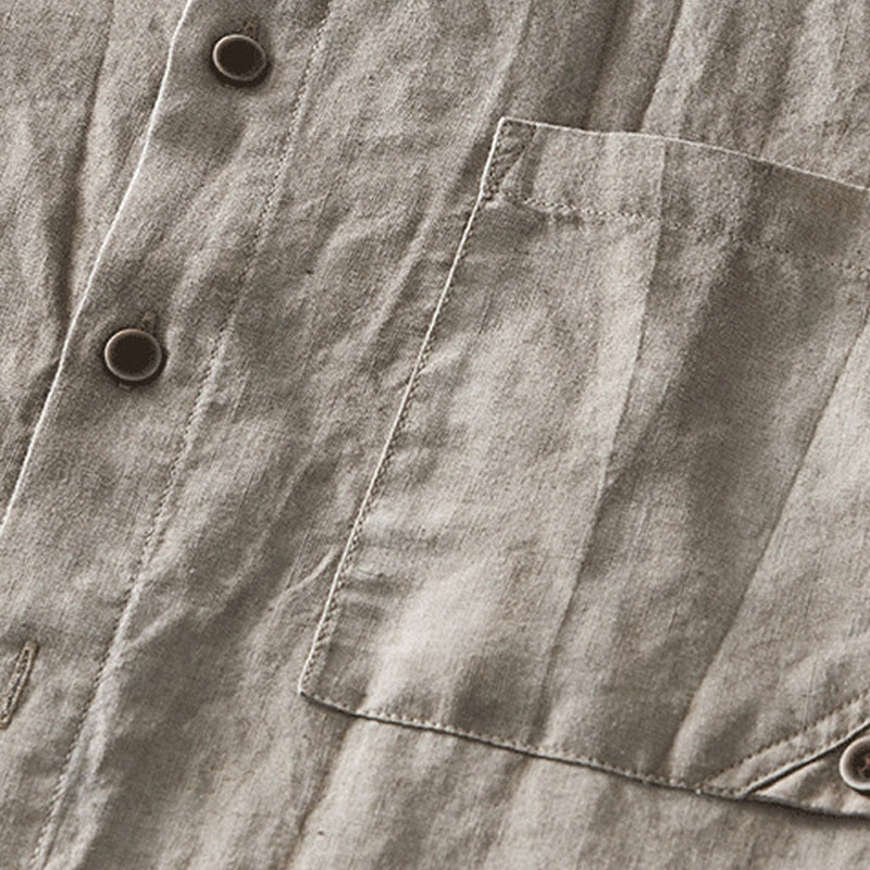 Buddha Stones Summer Buttons Short Sleeve Ramie Linen Cotton Men's Shirt - image 19
