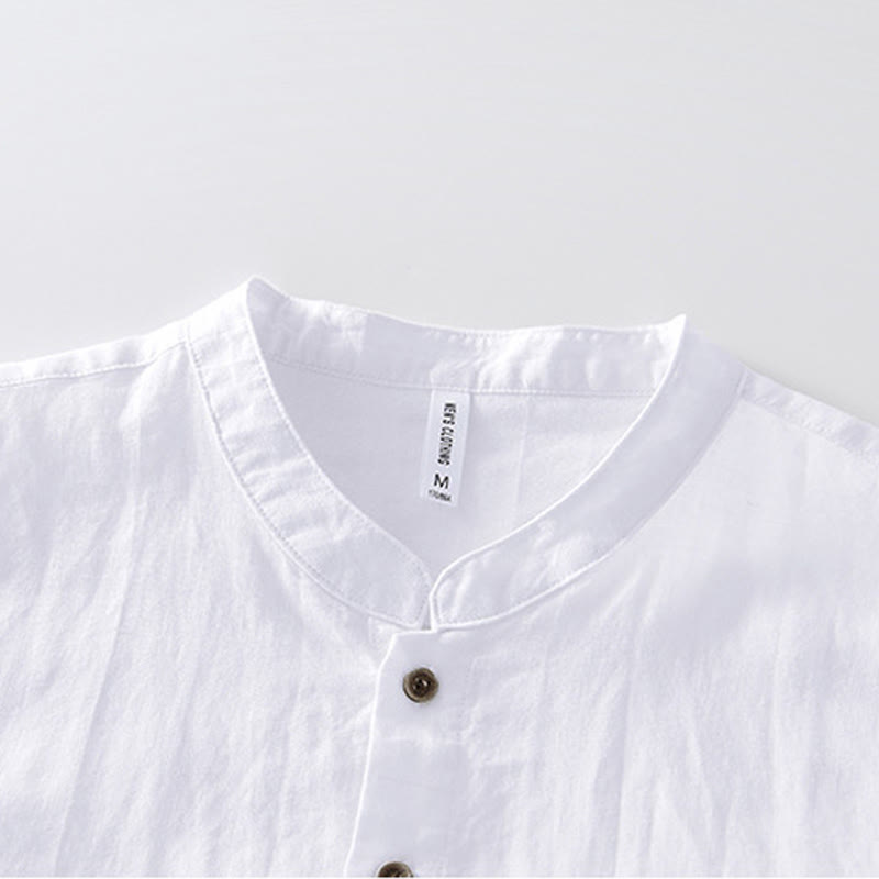 Buddha Stones Summer Buttons Short Sleeve Ramie Linen Cotton Men's Shirt - image 9