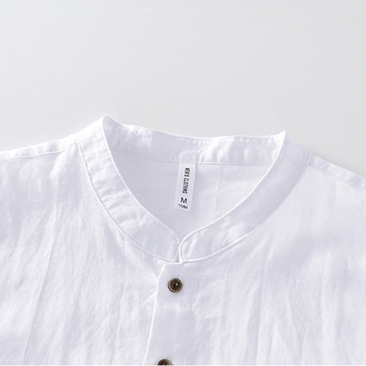 Buddha Stones Summer Buttons Short Sleeve Ramie Linen Cotton Men's Shirt - image 9