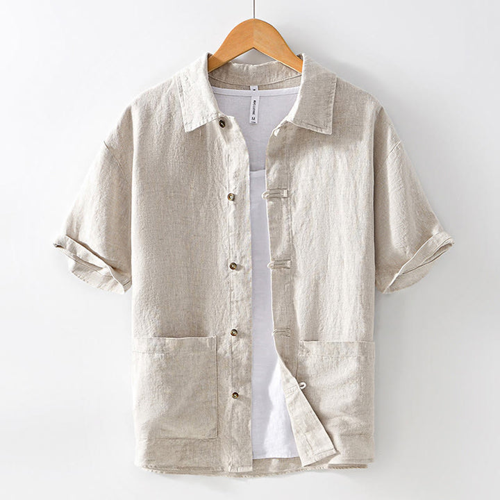 Buddha Stones Solid Summer Short Sleeve Buttons Linen Men's Shirt With Pockets - Linen - US/UK/AU42，EU52 (3XL) - image 1
