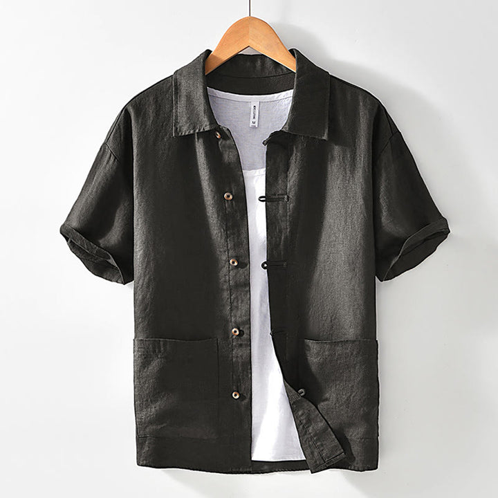 Buddha Stones Solid Summer Short Sleeve Buttons Linen Men's Shirt With Pockets - DimGray - US/UK/AU42，EU52 (3XL) - image 21