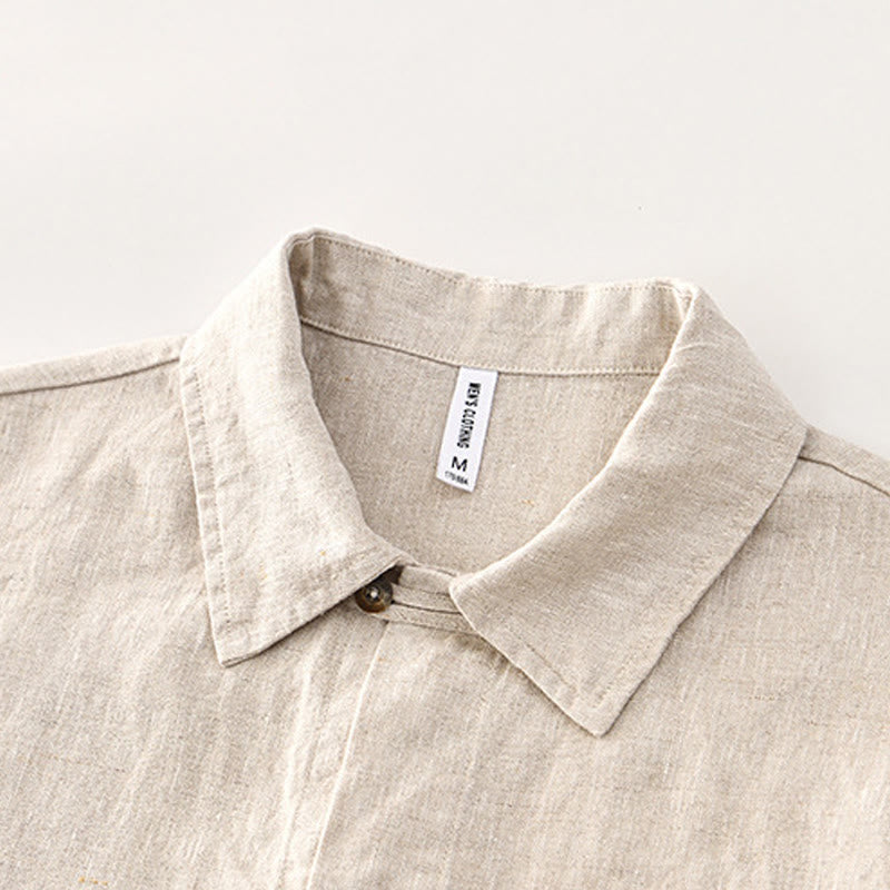 Buddha Stones Solid Summer Short Sleeve Buttons Linen Men's Shirt With Pockets - image 3