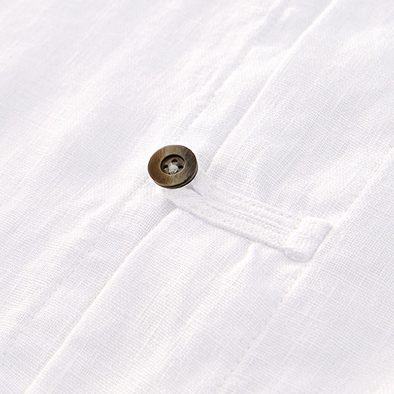 Buddha Stones Solid Summer Short Sleeve Buttons Linen Men's Shirt With Pockets - image 15