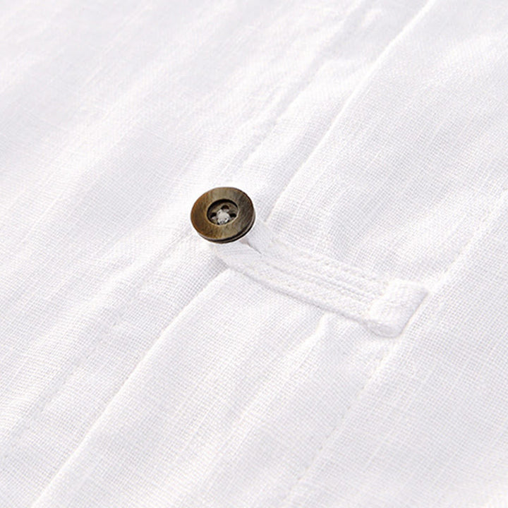 Buddha Stones Solid Summer Short Sleeve Buttons Linen Men's Shirt With Pockets - image 14