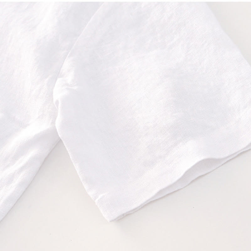 Buddha Stones Solid Summer Short Sleeve Buttons Linen Men's Shirt With Pockets - image 11