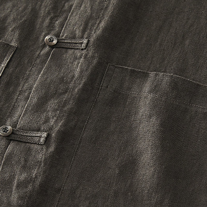 Buddha Stones Solid Summer Short Sleeve Buttons Linen Men's Shirt With Pockets - image 26