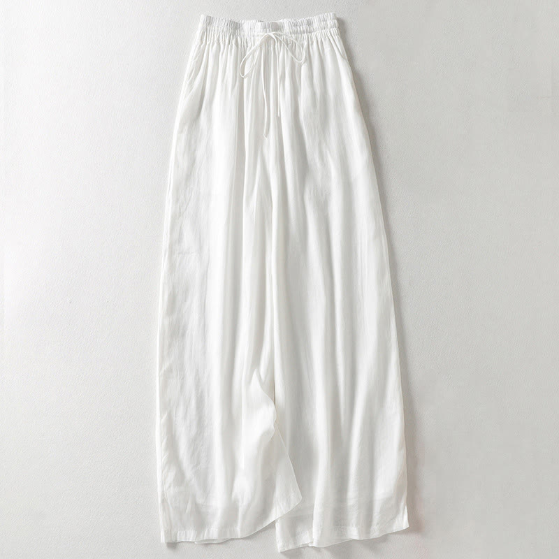 Buddha Stones Casual Drawstring Cotton Linen Ankle-Length Women's Wide Leg Pants With Pockets - White - US8-10，UK/AU12-14，EU40-42 (2XL) - image 5
