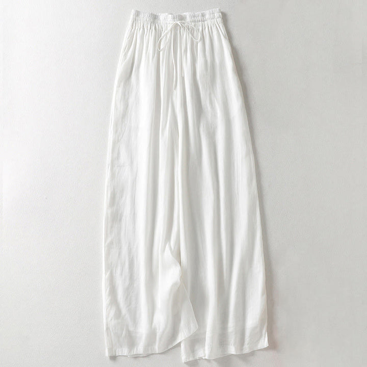 Buddha Stones Casual Drawstring Cotton Linen Ankle-Length Women's Wide Leg Pants With Pockets - White - US8-10，UK/AU12-14，EU40-42 (2XL) - image 4