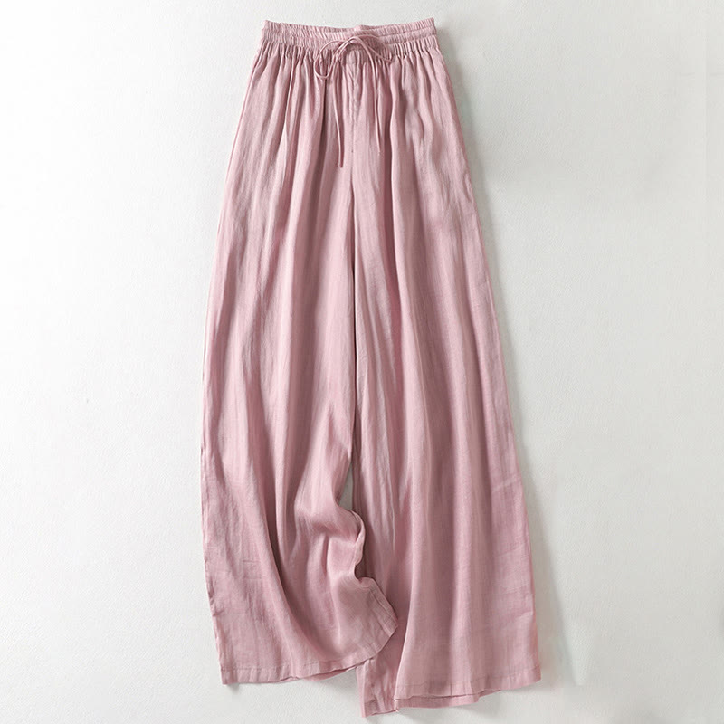 Buddha Stones Casual Drawstring Cotton Linen Ankle-Length Women's Wide Leg Pants With Pockets - LightPink - US8-10，UK/AU12-14，EU40-42 (2XL) - image 0