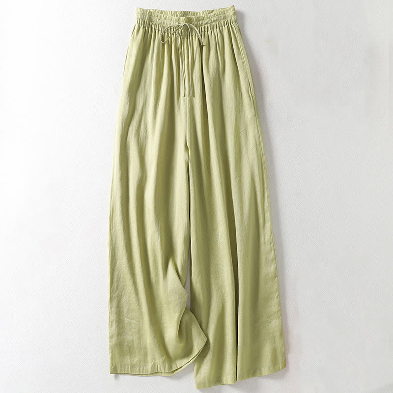 Buddha Stones Casual Drawstring Cotton Linen Ankle-Length Women's Wide Leg Pants With Pockets - Honeydew - US8-10，UK/AU12-14，EU40-42 (2XL) - image 14