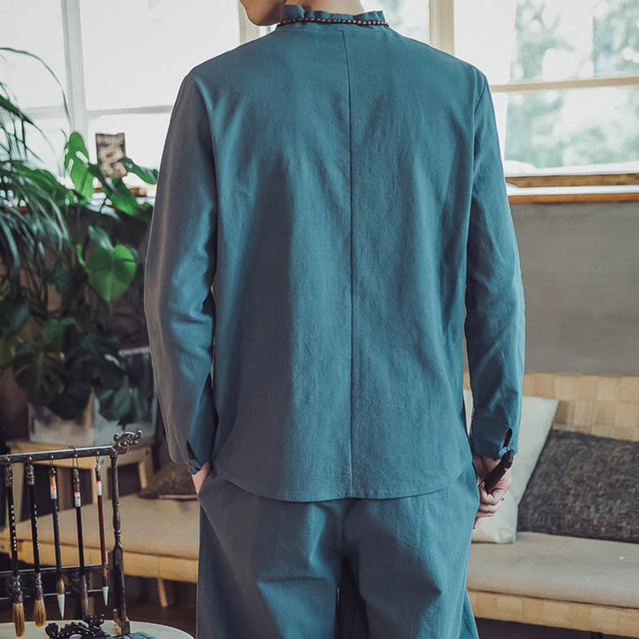 Buddha Stones 2Pcs Cotton Shirt Ankle-Length Pants With Pockets Men's Meditation Cloth Set - image 23