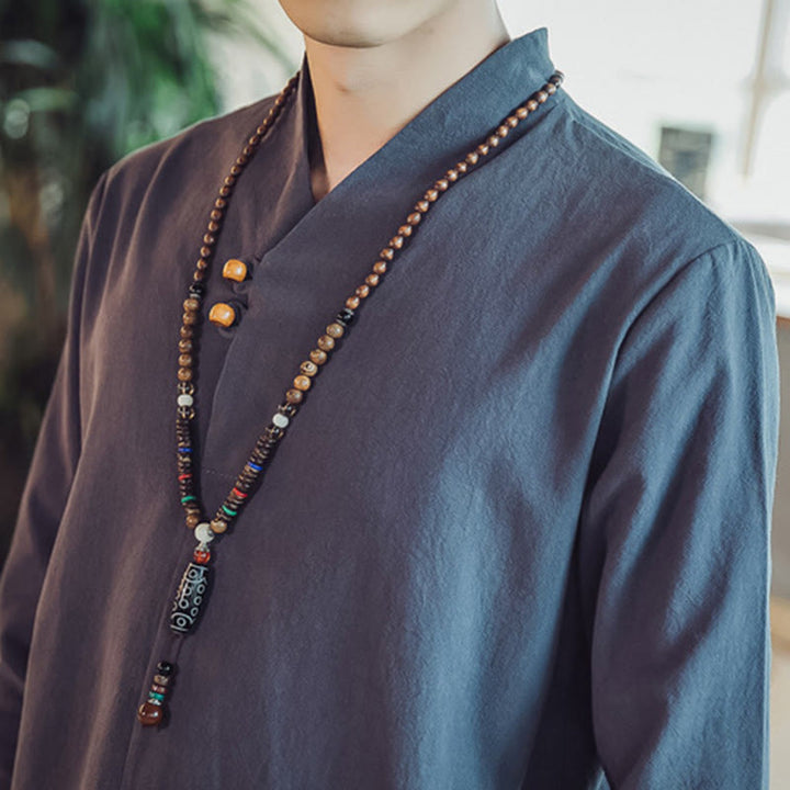 Buddha Stones 2Pcs Cotton Shirt Ankle-Length Pants With Pockets Men's Meditation Cloth Set - image 44