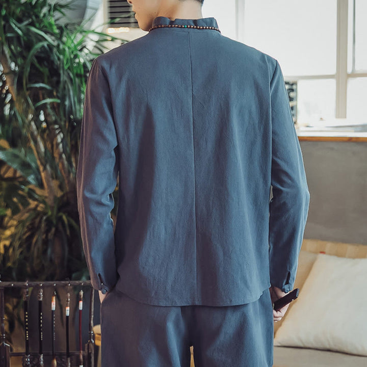 Buddha Stones 2Pcs Cotton Shirt Ankle-Length Pants With Pockets Men's Meditation Cloth Set - image 39