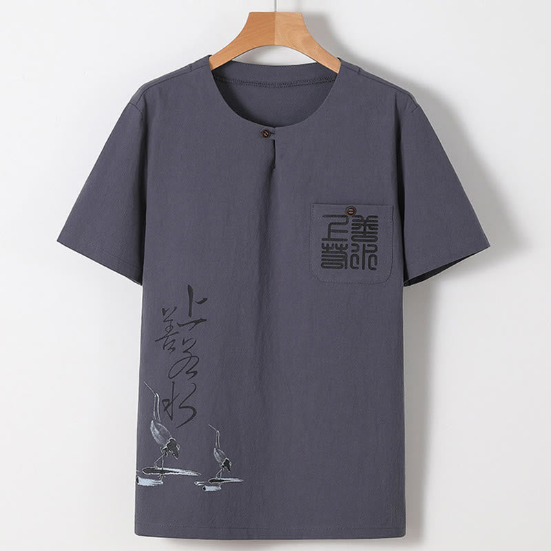 Buddha Stones 2Pcs Chinese Characters Crane Cotton Shirt Pants With Pockets Men's Meditation Cloth Set - image 20