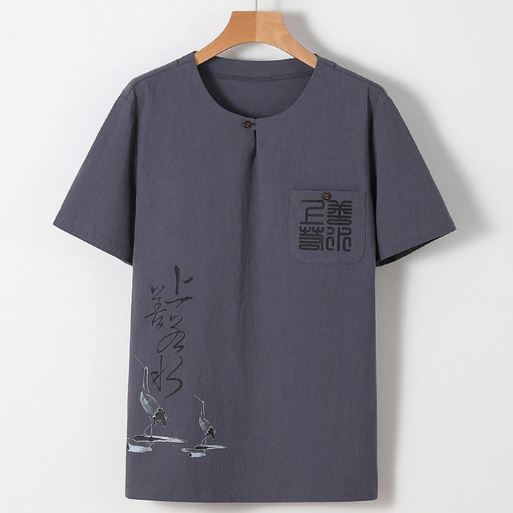 Buddha Stones 2Pcs Chinese Characters Crane Cotton Shirt Pants With Pockets Men's Meditation Cloth Set - image 19