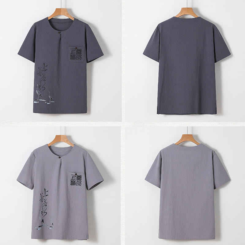 Buddha Stones 2Pcs Chinese Characters Crane Cotton Shirt Pants With Pockets Men's Meditation Cloth Set - image 30