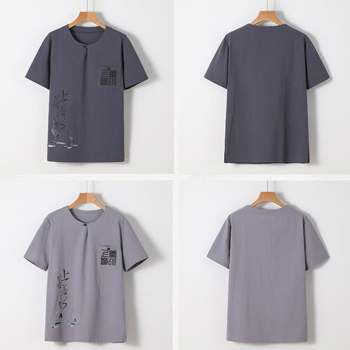 Buddha Stones 2Pcs Chinese Characters Crane Cotton Shirt Pants With Pockets Men's Meditation Cloth Set - image 30
