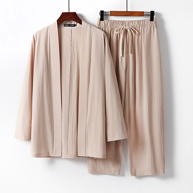 Buddha Stones 2Pcs Cotton Kimono Ankle-Length Pants Men's Meditation Cloth Set - Wheat - US/UK/AU54，EU64 (9XL) - image 10
