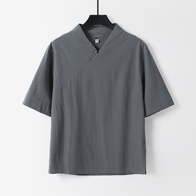 Buddha Stones 2Pcs V-Neck Cotton Half Sleeve Shirt Pants With Pockets Men's Meditation Cloth Set - image 8