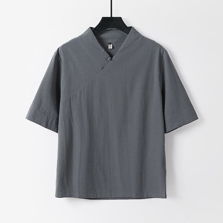 Buddha Stones 2Pcs V-Neck Cotton Half Sleeve Shirt Pants With Pockets Men's Meditation Cloth Set - image 8