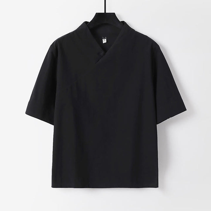 Buddha Stones 2Pcs V-Neck Cotton Half Sleeve Shirt Pants With Pockets Men's Meditation Cloth Set - image 17