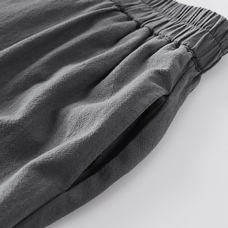 Buddha Stones 2Pcs V-Neck Cotton Half Sleeve Shirt Pants With Pockets Men's Meditation Cloth Set - image 13